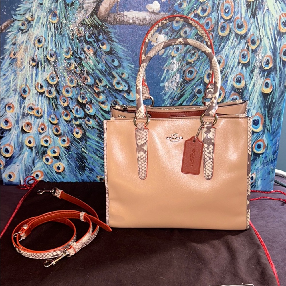 Coach Beige and Snakeskin Crosby 21 Leather  2 Way Bag with Dustbag